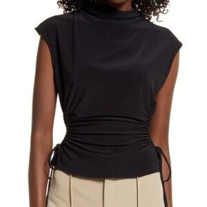 Open Edit Ruched Cutout Mock Neck Top In Black Size XL